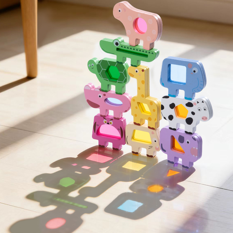 Wooden Blocks Stacking - Houten dieren acryl stapelblokspel Vorm passend