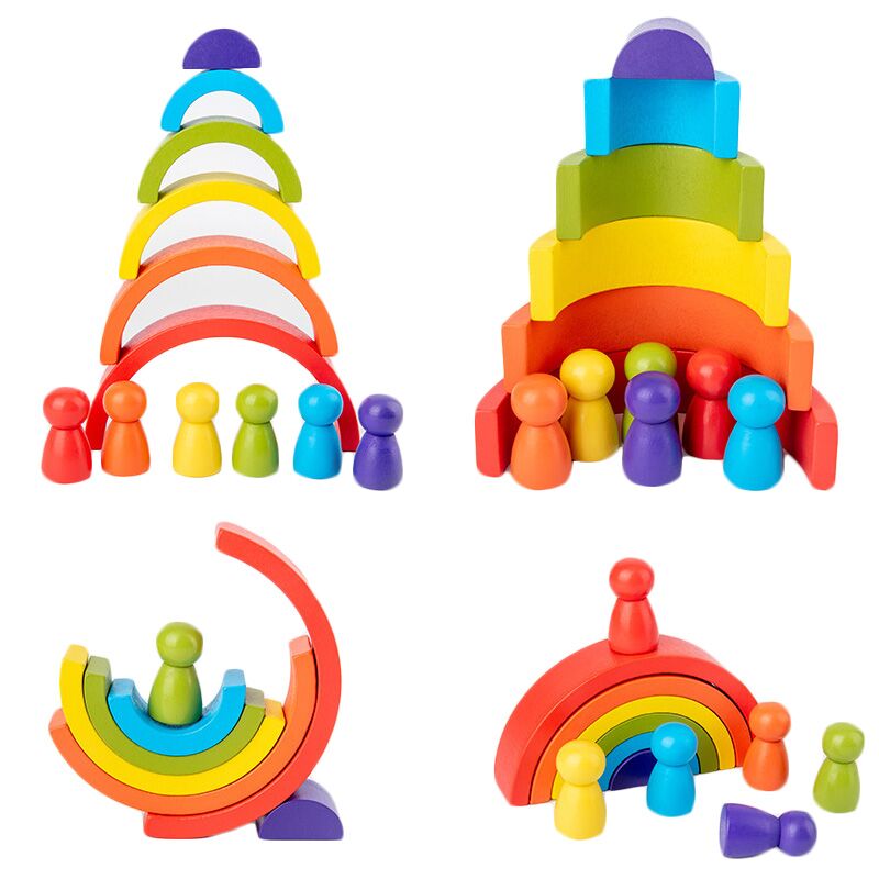 Wooden Blocks Stacking - DIY Houten Regenboog Speelgoed voor Kinderen