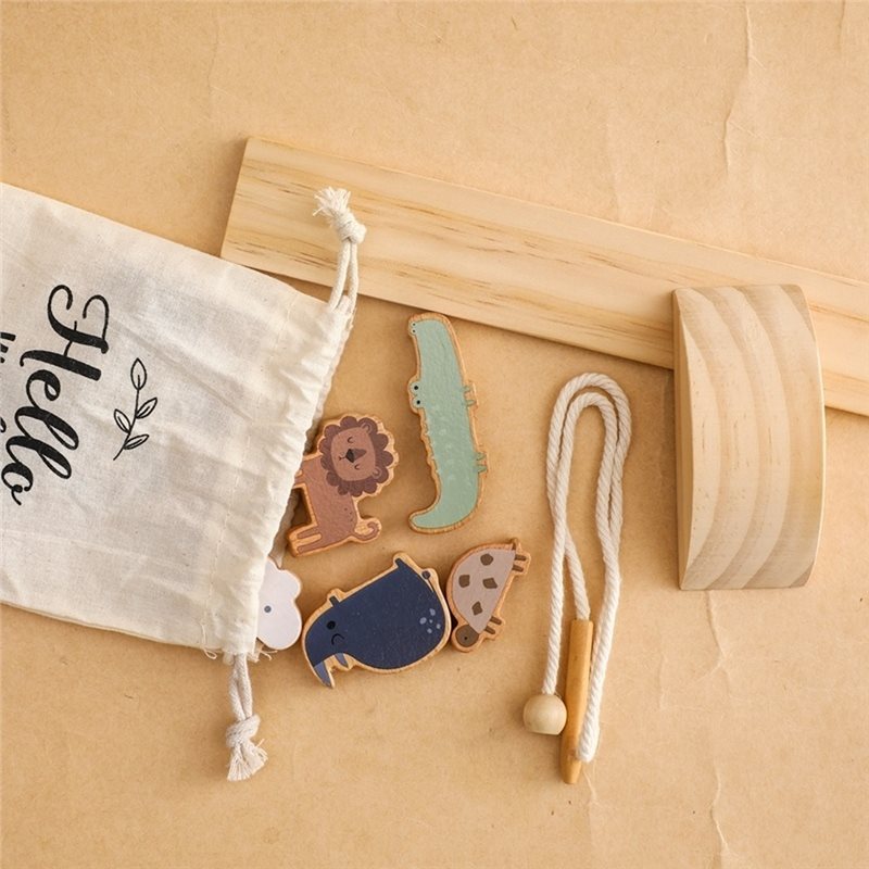 Wooden Blocks Stacking - ABUM-Educatieve Balansblokken-Hand-Oog Coördinatie Houten Draadwip 1