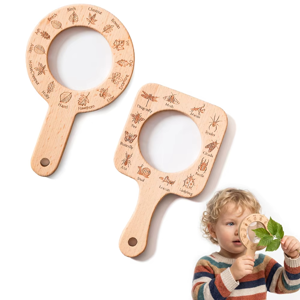 Kids Toys Learning - Houten vergrootglas voor kinderen. Observeer de