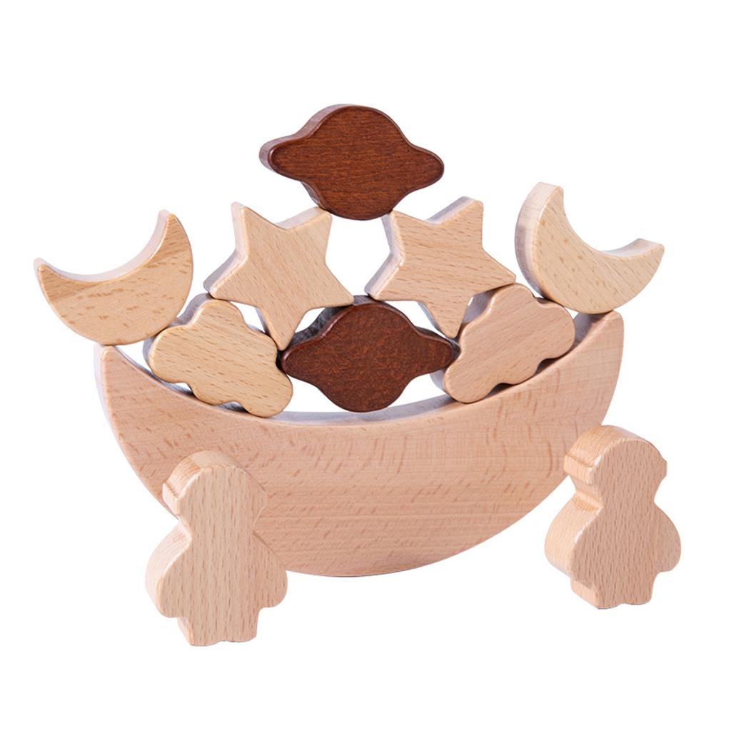Wooden Blocks Stacking - Montessori Speelgoed Maan Stapelblokken Souptoys Puzzel