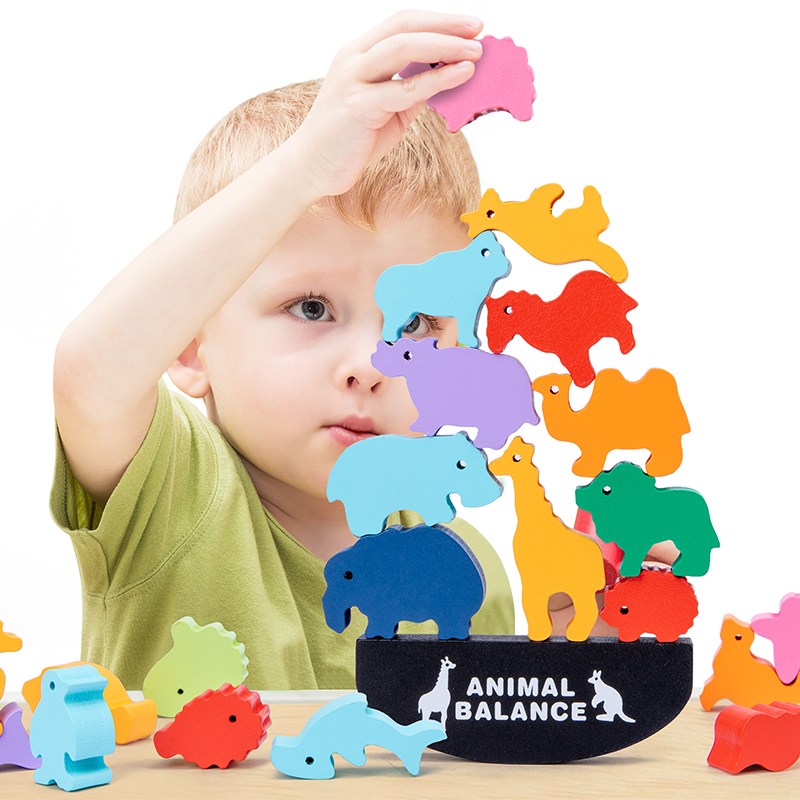 Wooden Blocks Stacking - Montessori Kinderen Houten Dieren Balansblokken Bordspellen