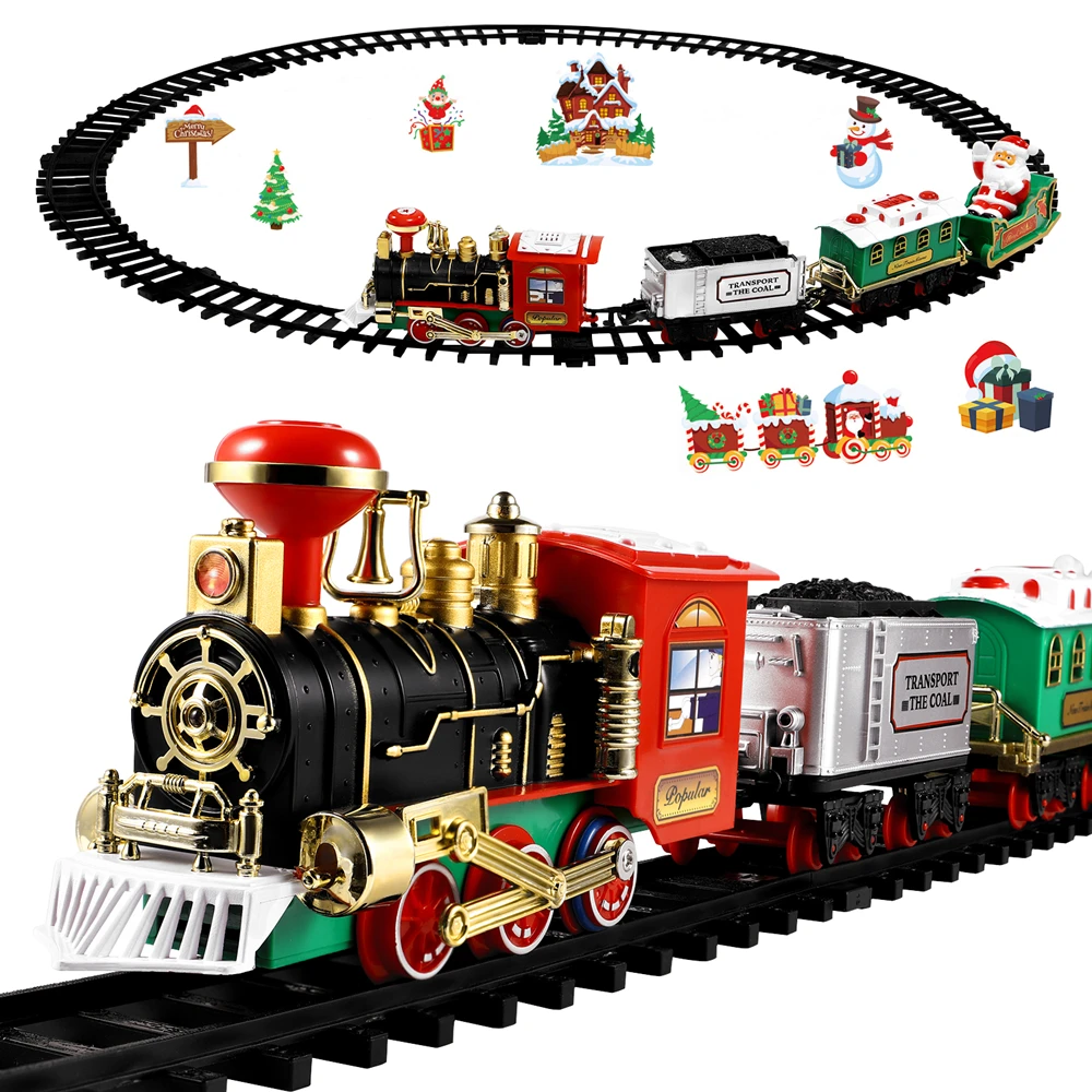 Toy Train Track Set - Kersttreinset Feestelijk mini-locomotiefmodel met verlichting Geluid