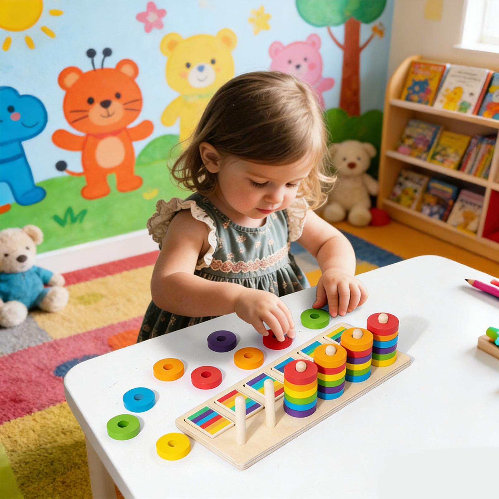 Wooden Blocks Stacking - Houten stapelspeelgoed Educatief leerblok Kleurmatchingspel voor