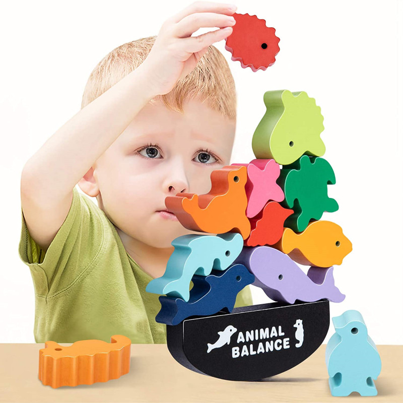Wooden Blocks Stacking - Nieuwe kinderen Montessori houten dierenbalansblokken bordspellen