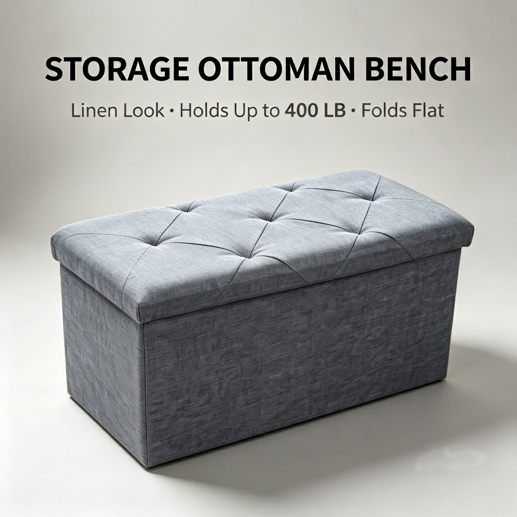 Wooden Blocks Stacking - Opvouwbare opbergbank en -kubus, grijze gestoffeerde