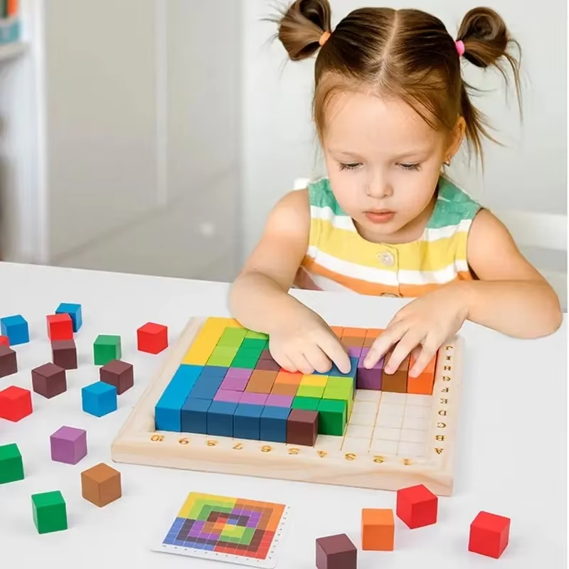 Wooden Blocks Stacking - Montessori Kleur Tellen Bouwsteen Houten 10*10